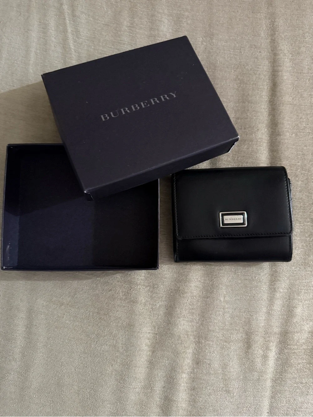 Burberry Black Leather Card & Key Holder with Metal Logo Plaque